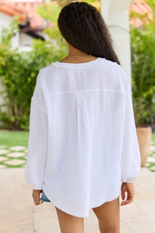 Jenna White Gauze V Neck Tunic