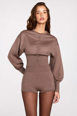 Knit Long Sleeve Cardigan in Mocha
