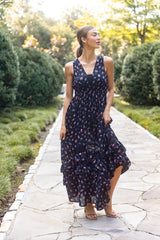 Lucky To Have You Sleeveless Black Floral Maxi Dress FINAL SALE