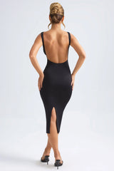 Ruched Open Back Midaxi Dress in Black