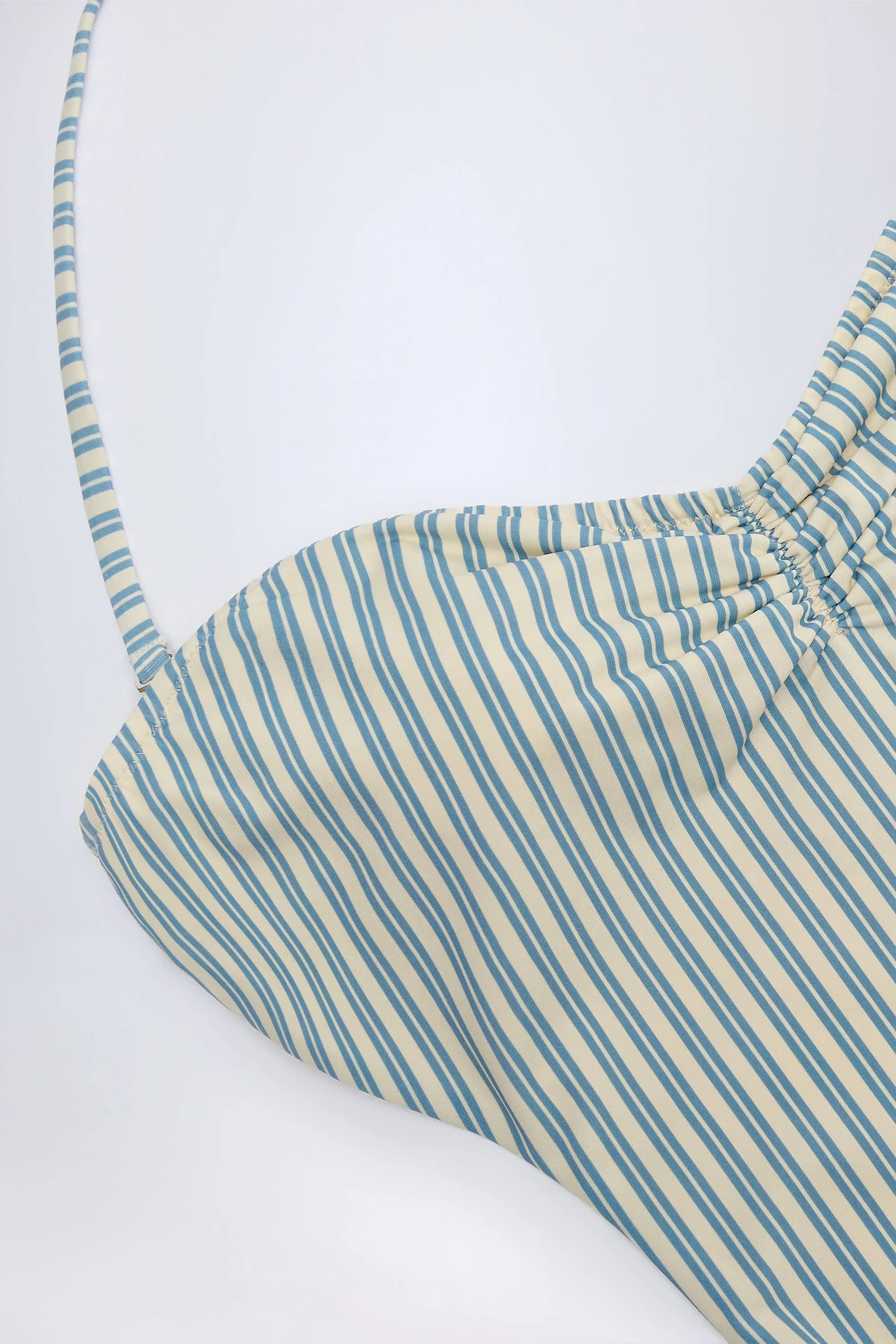 Cut Out Halterneck Swimsuit in Teal Double Stripe