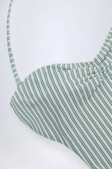 Cut Out Halterneck Swimsuit in Teal Double Stripe