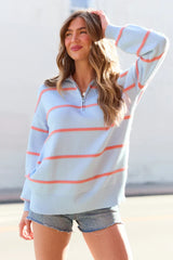 Sunday Stripe Club Blue And Orange Quarter Zip