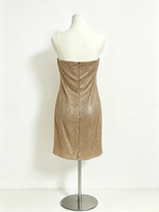 Gold Sequin Strapless Wrap Slit Mini Dress
