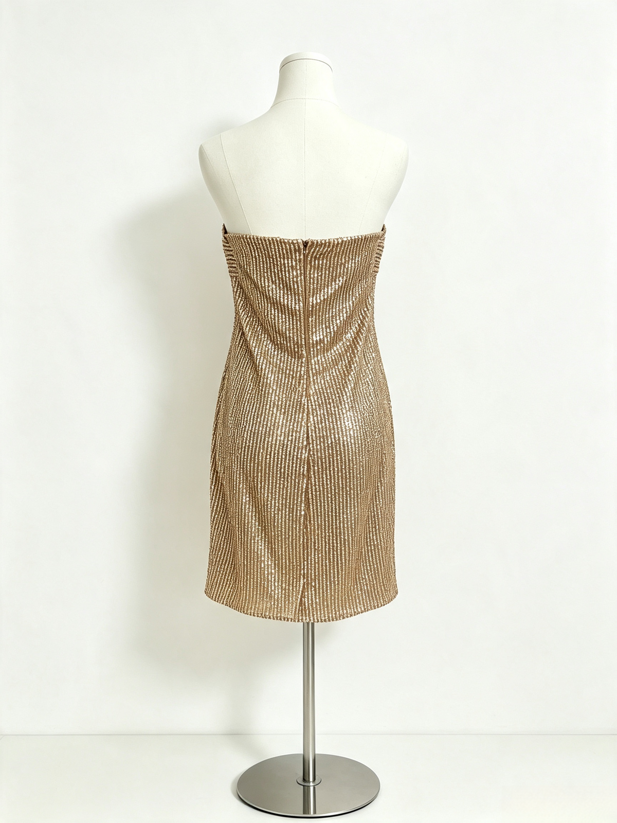 Gold Sequin Strapless Wrap Slit Mini Dress