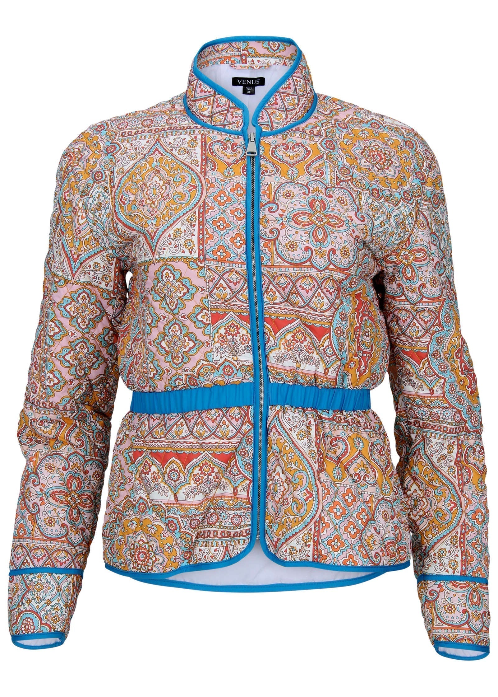Quilted Full Zip Jacket Medallion Golden Patchwork
