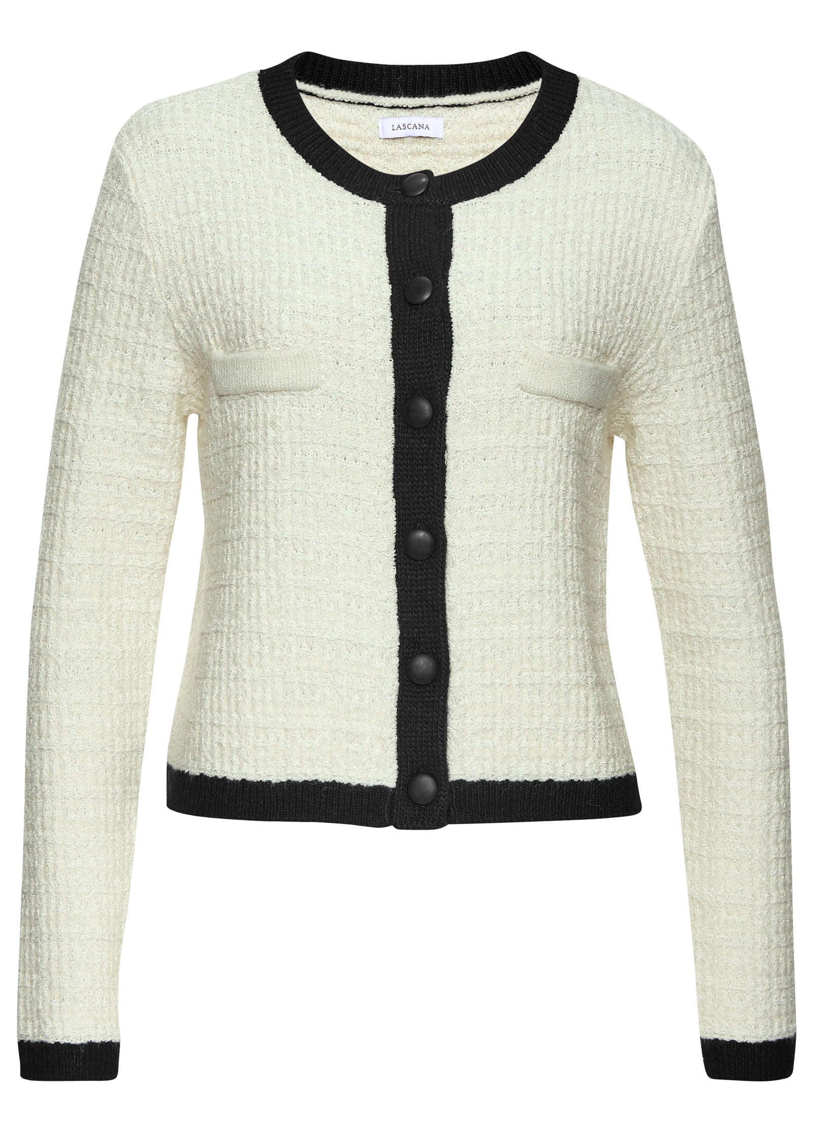 Collarless Tweed Blazer Cream Black