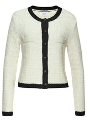 Collarless Tweed Blazer Cream Black