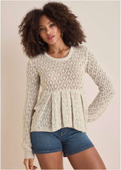 Pointelle Pullover Beige