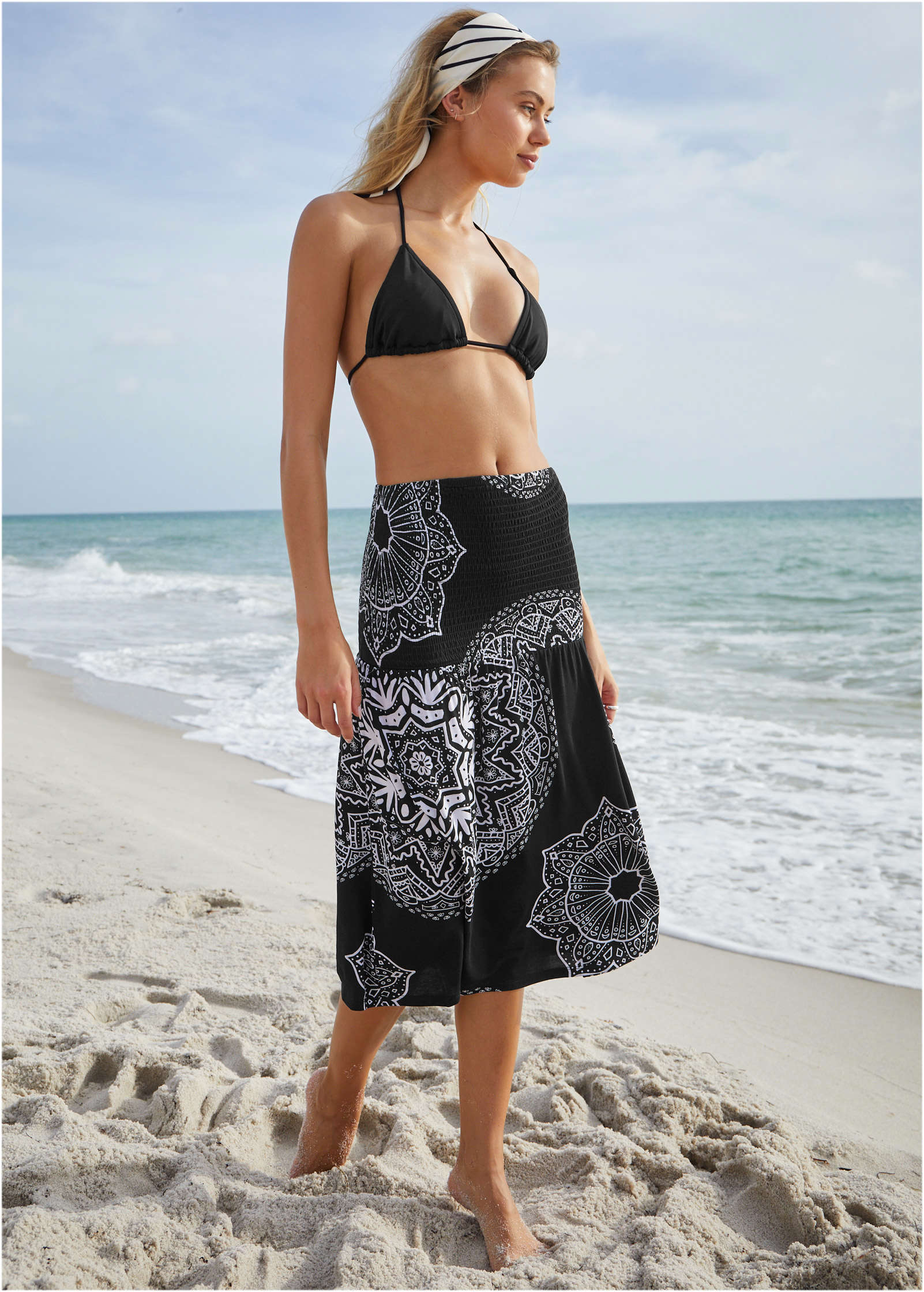 Convertible Cover Up Dress Ornate Medallion Black