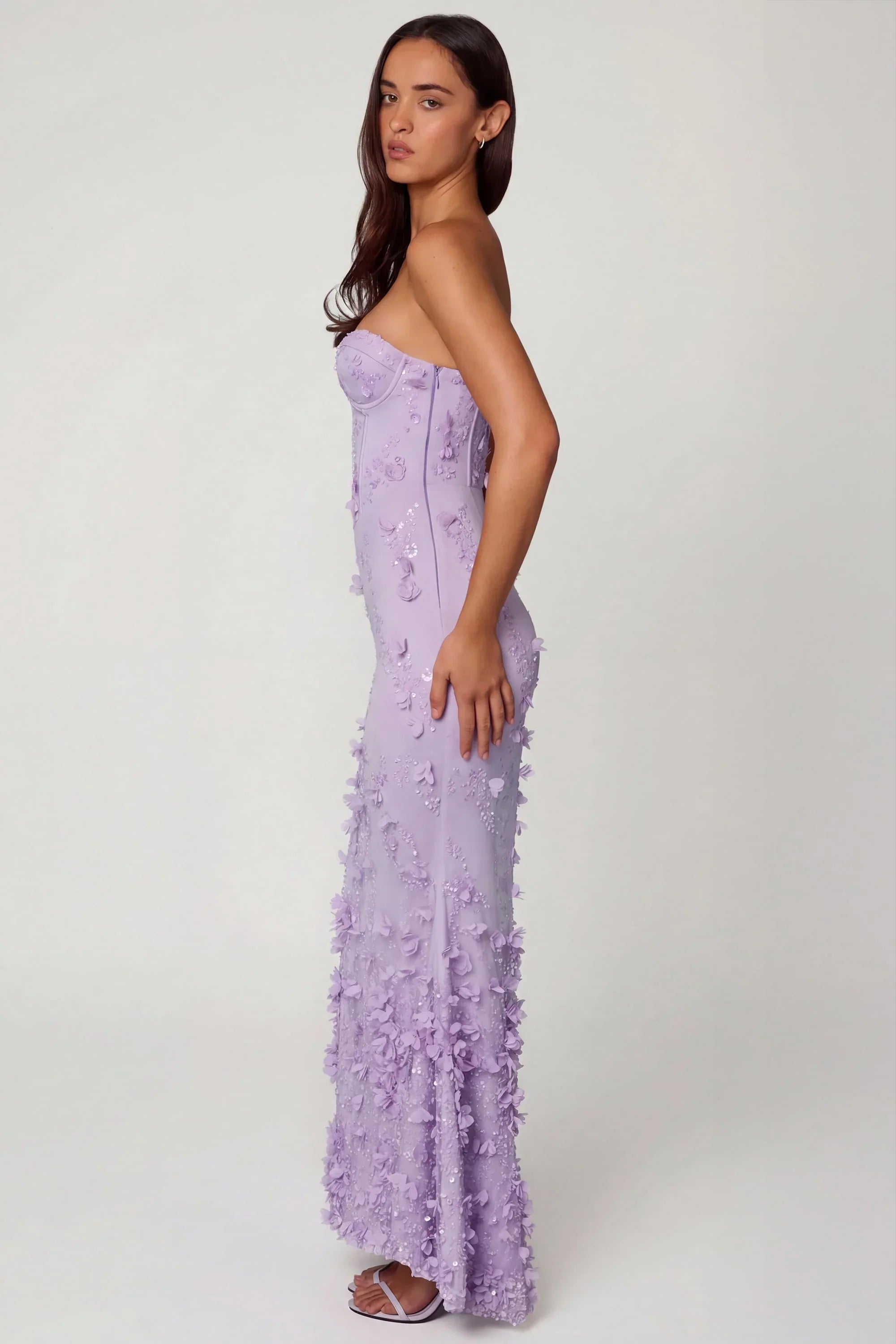 Lace Up Corset Maxi Dress in Lilac