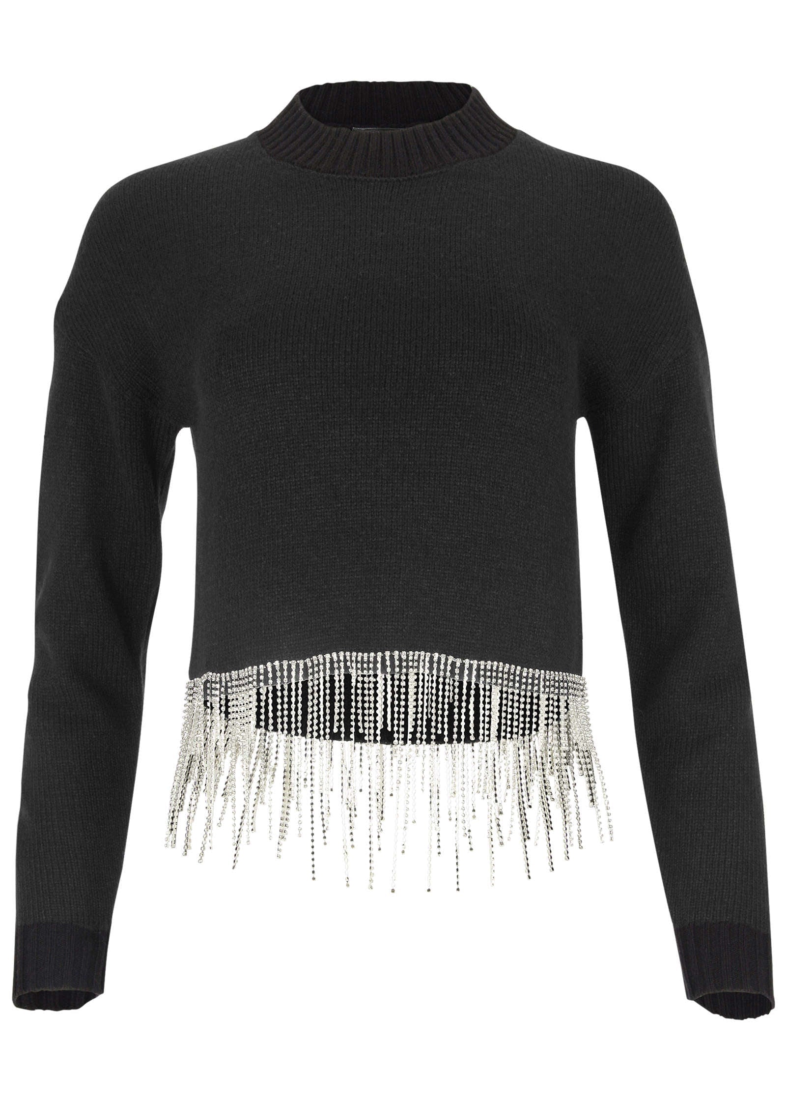 Rhinestone Trim Sweater Jet Black