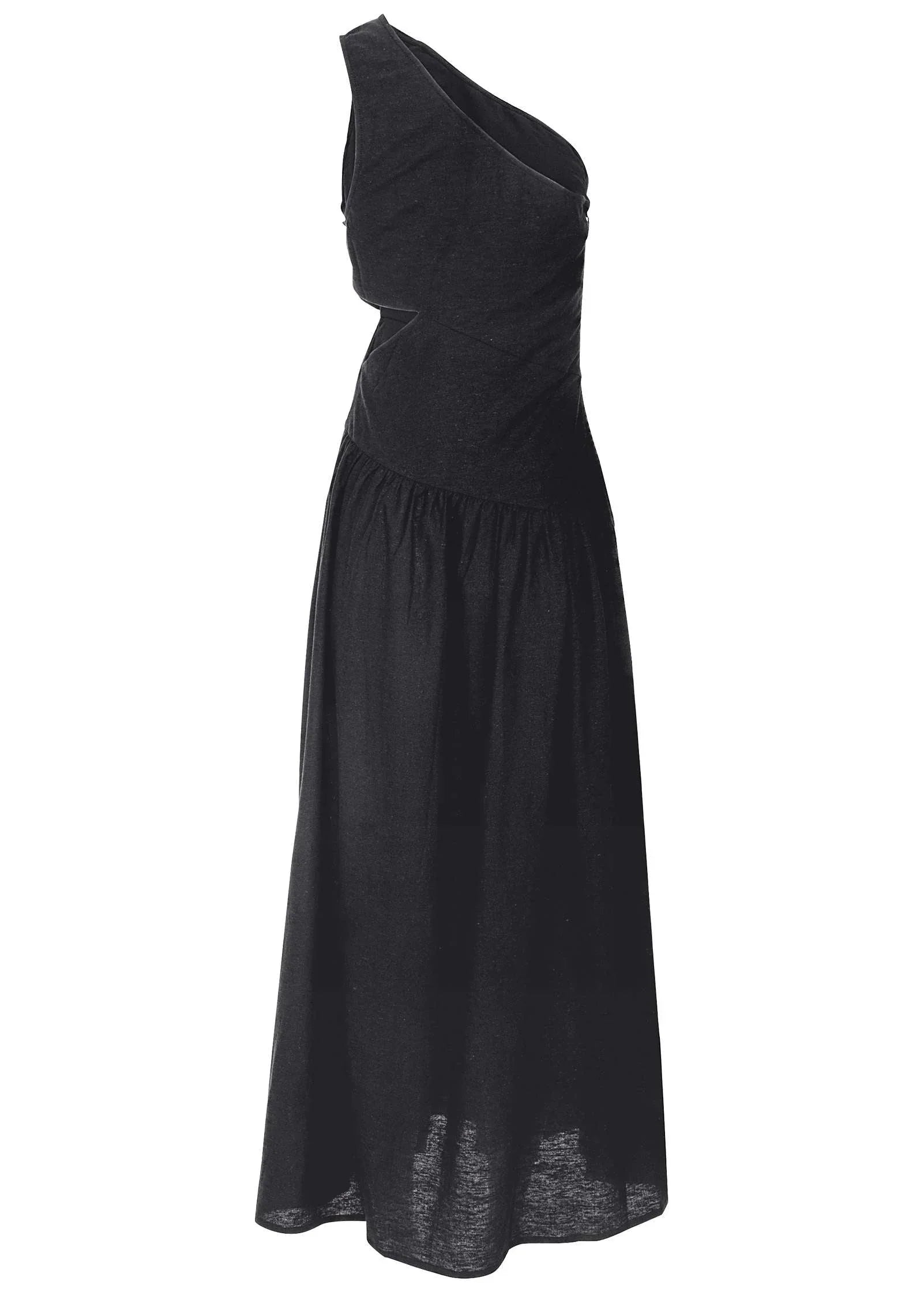 Linen Cutout Maxi Dress Jet Black