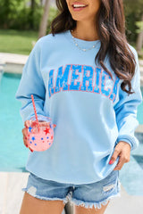 America Floral Light Blue Graphic Sweatshirt