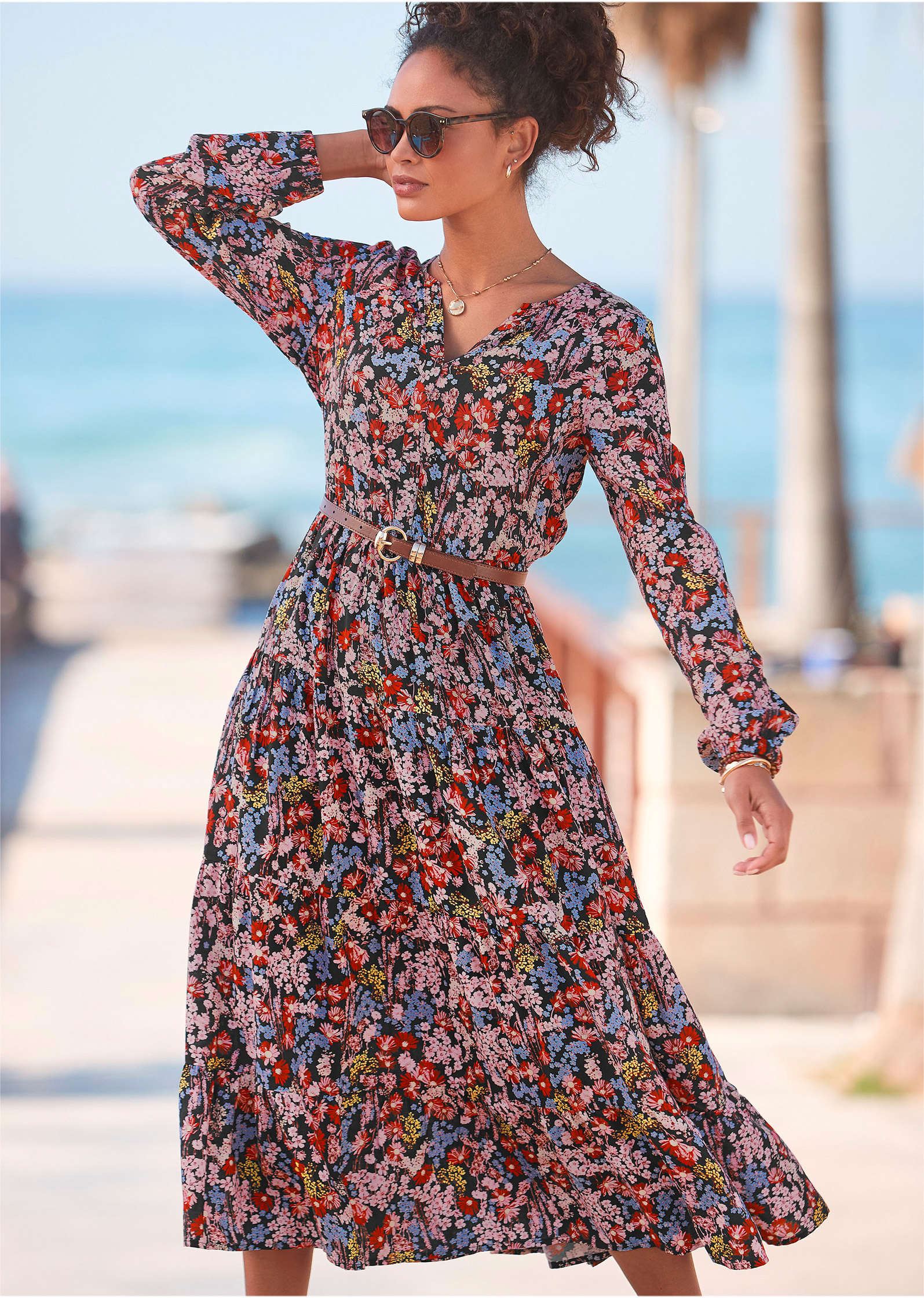 Button Down Midi Dress Purple Multi
