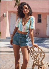 Kate Step Hem Denim Shorts Medium Wash