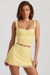 Embellished Low Rise Mini Skirt in Yellow