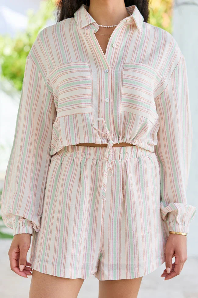 Dream Destination Striped Long Sleeve Top and Shorts Set FINAL SALE