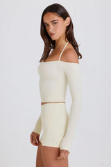 Soft Jersey Off Shoulder Halterneck Longline Top in Cream