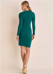 Ruched Long Sleeve Mini Teal Green