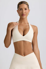 Brushed Jersey V Neck Sports Bra in Vanilla