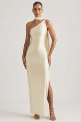 Asymmetric Scarf Detail Maxi Dress in Ivory