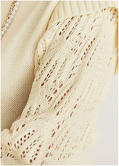 Pointelle Sleeve Crew Neck Off White