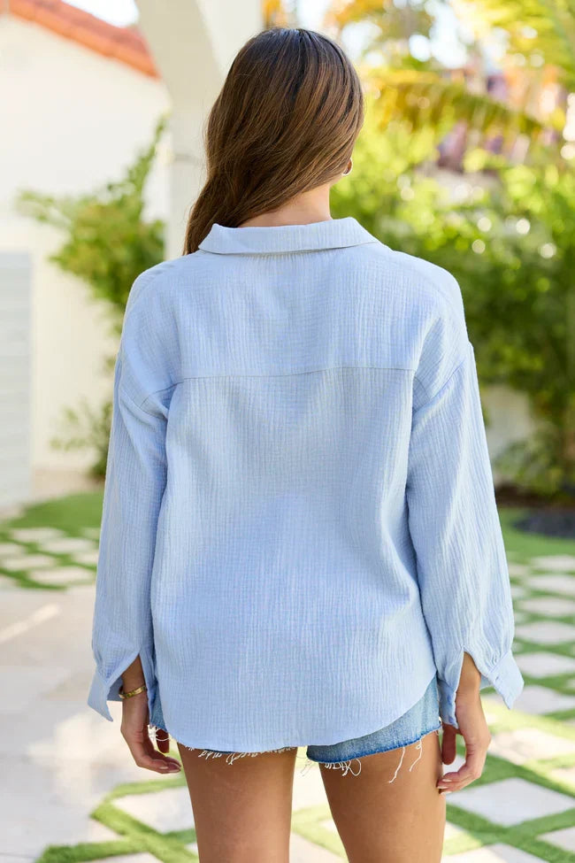 Joelle Baby Blue Gauze Long Sleeve Top