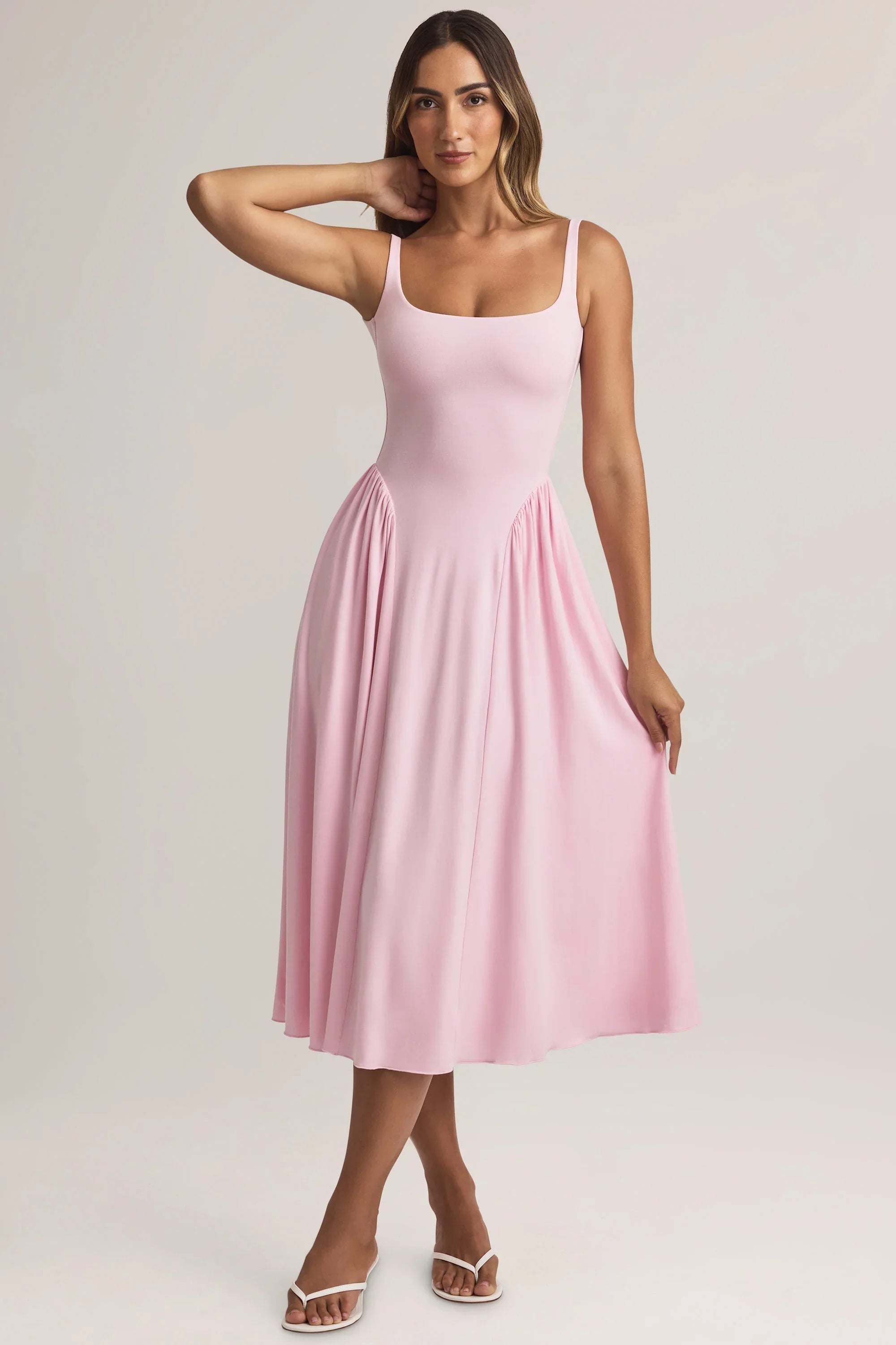 Modal A Line Midaxi Dress in Pastel Pink
