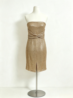 Gold Sequin Strapless Wrap Slit Mini Dress