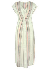 V Neck Faux Wrap Dress White Multi