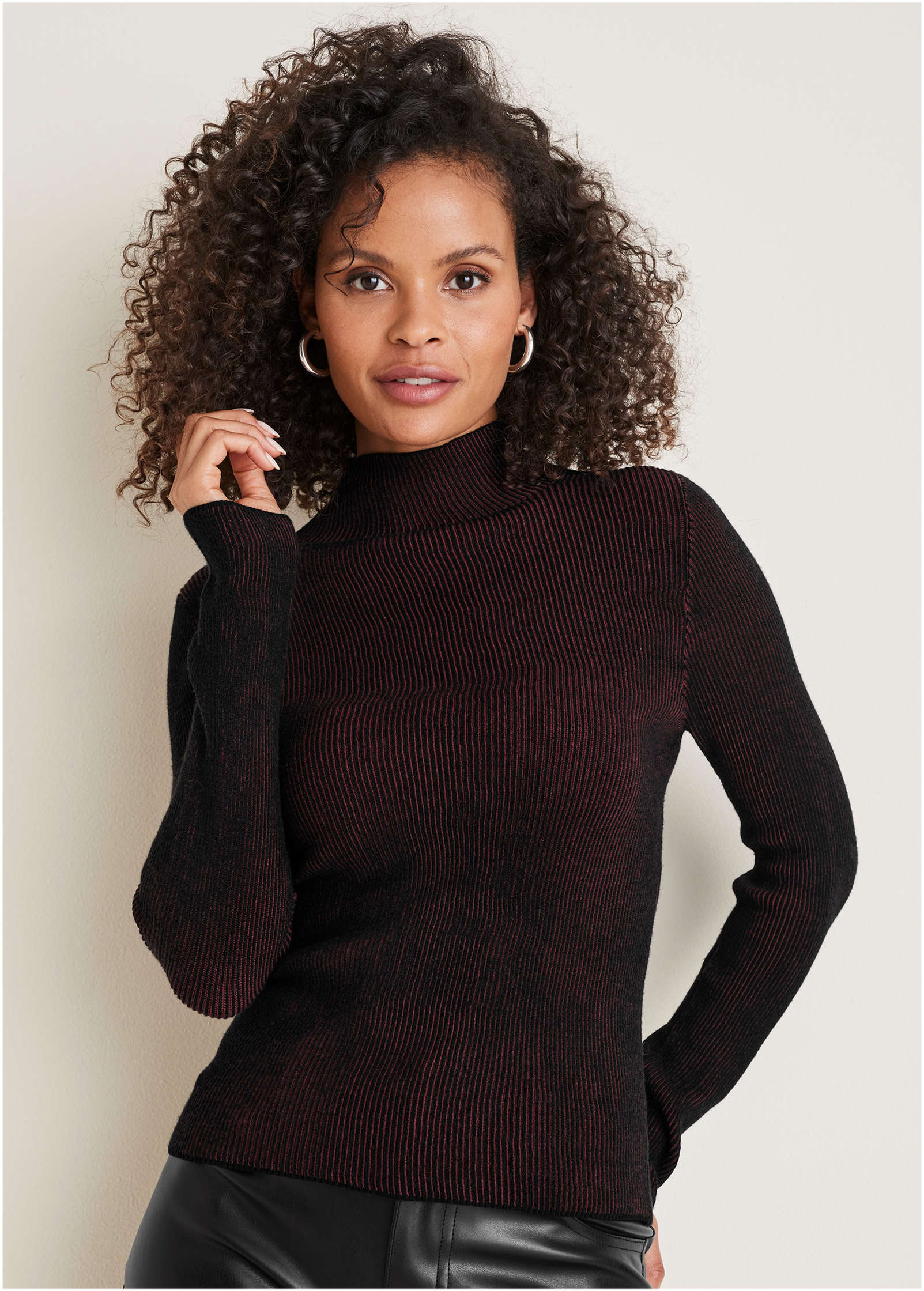 Plaited Long Sleeve Sweater Wine