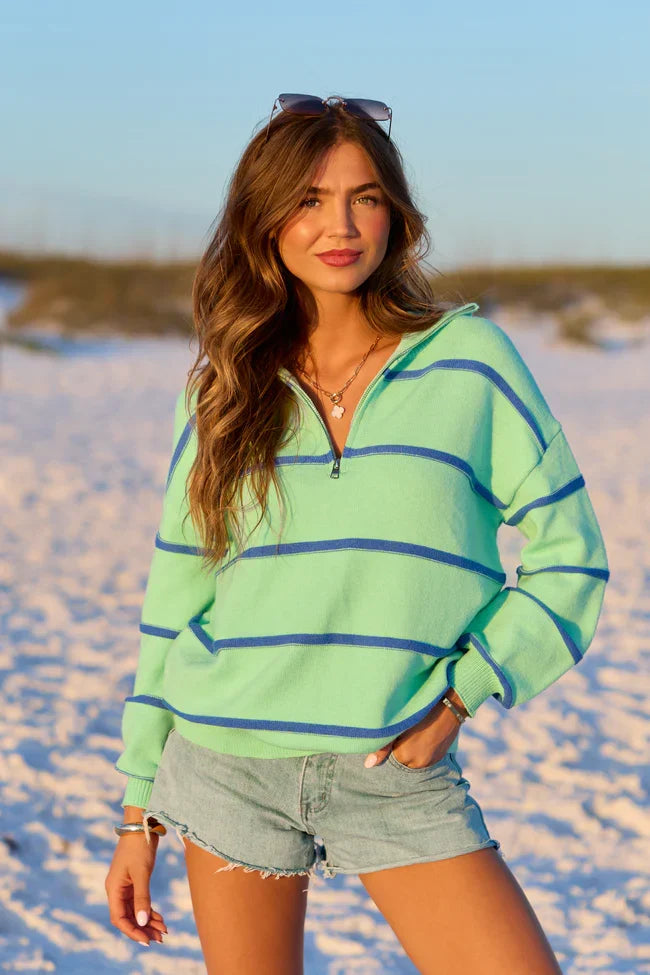 Sunday Stripe Club Green And Blue Quarter Zip