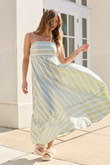 Come Sail Away Sage Striped Maxi Dress SALE