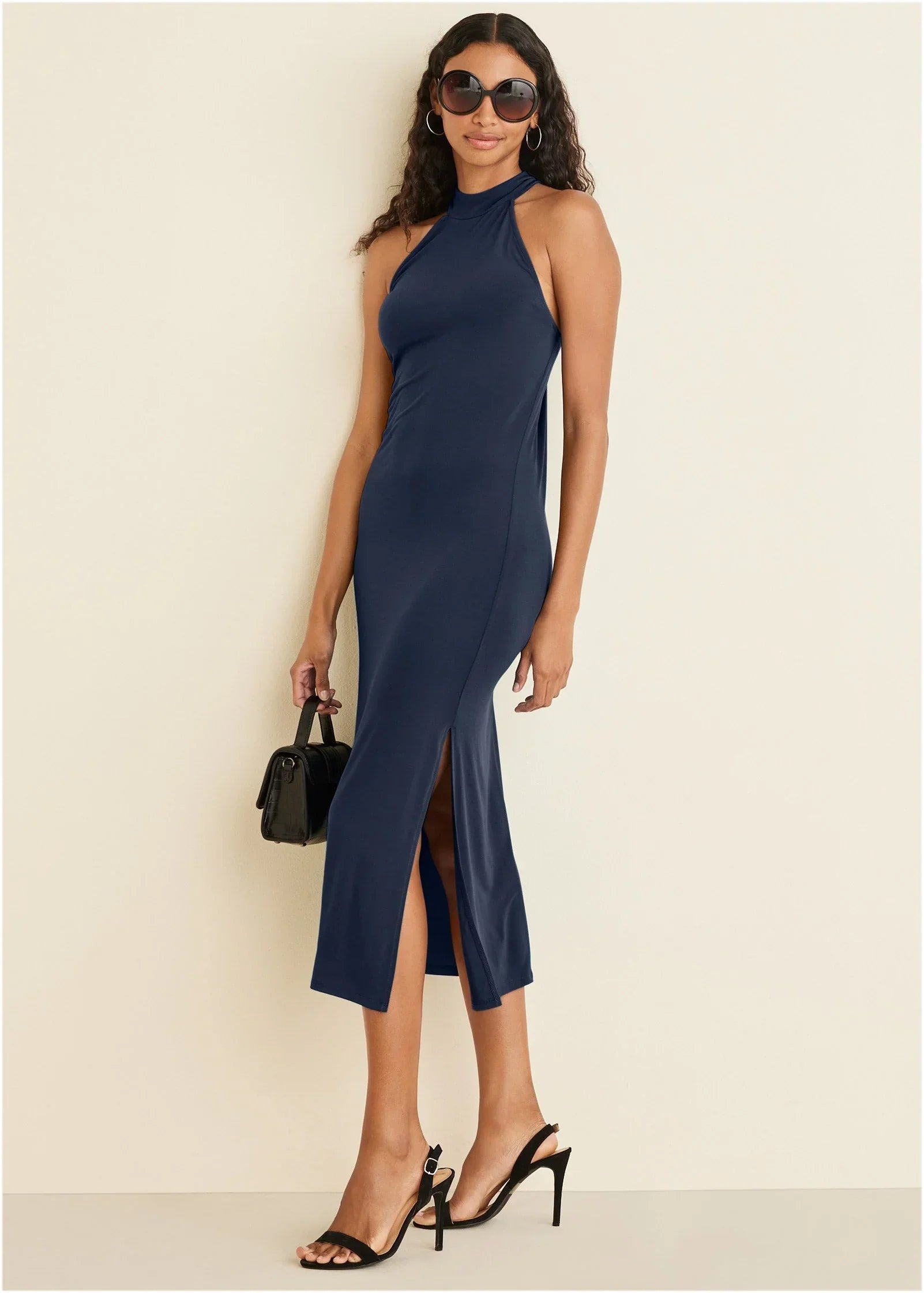 High Neck Midi Dress Navy
