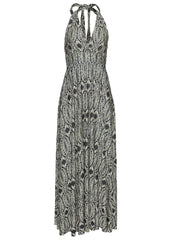 Print Halter Maxi Dress Navy Tan