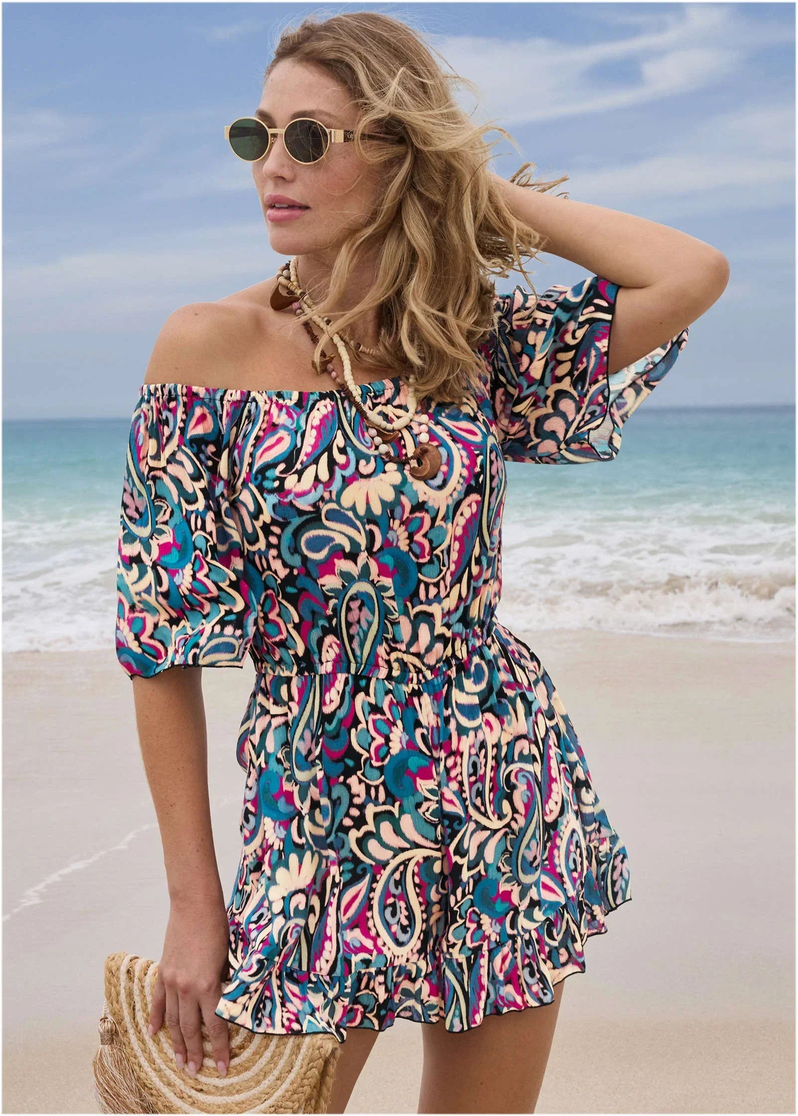 Flirty Cover Up Romper Fuzzy Paisley