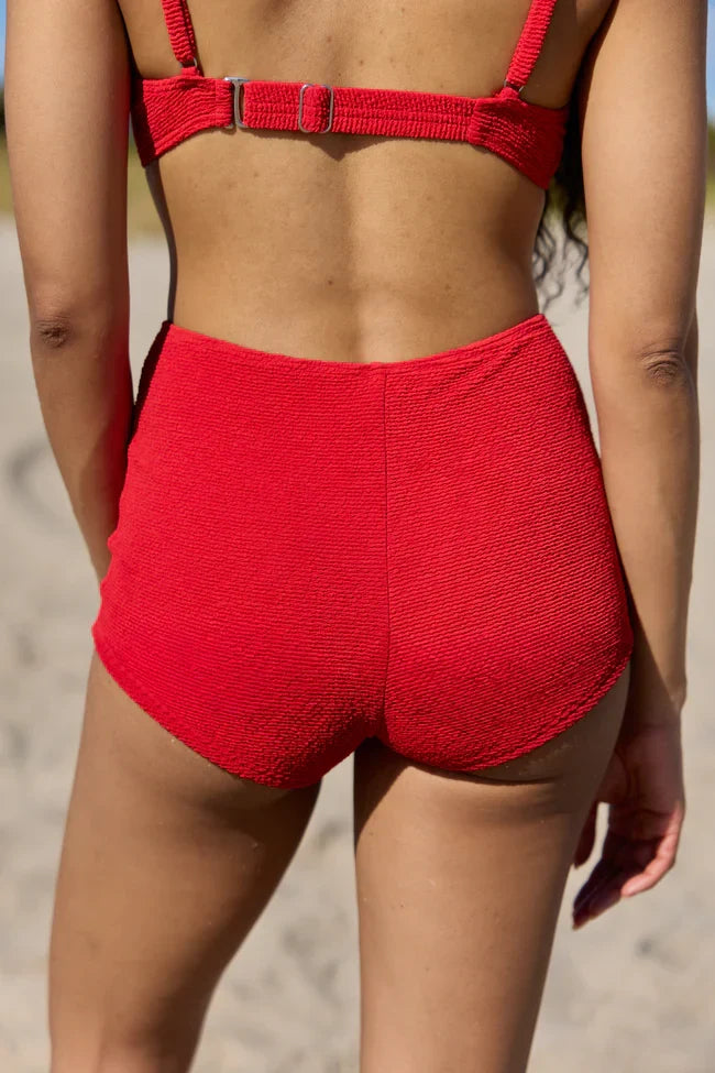Coastal Darling Red High Waisted Bikini Bottom