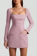 Pinstripe Structured A Line Mini Dress in Mauve