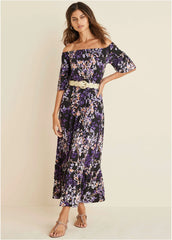 Off The Shoulder Maxi Dress Purple Multi