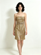 Gold Sequin Strapless Wrap Slit Mini Dress