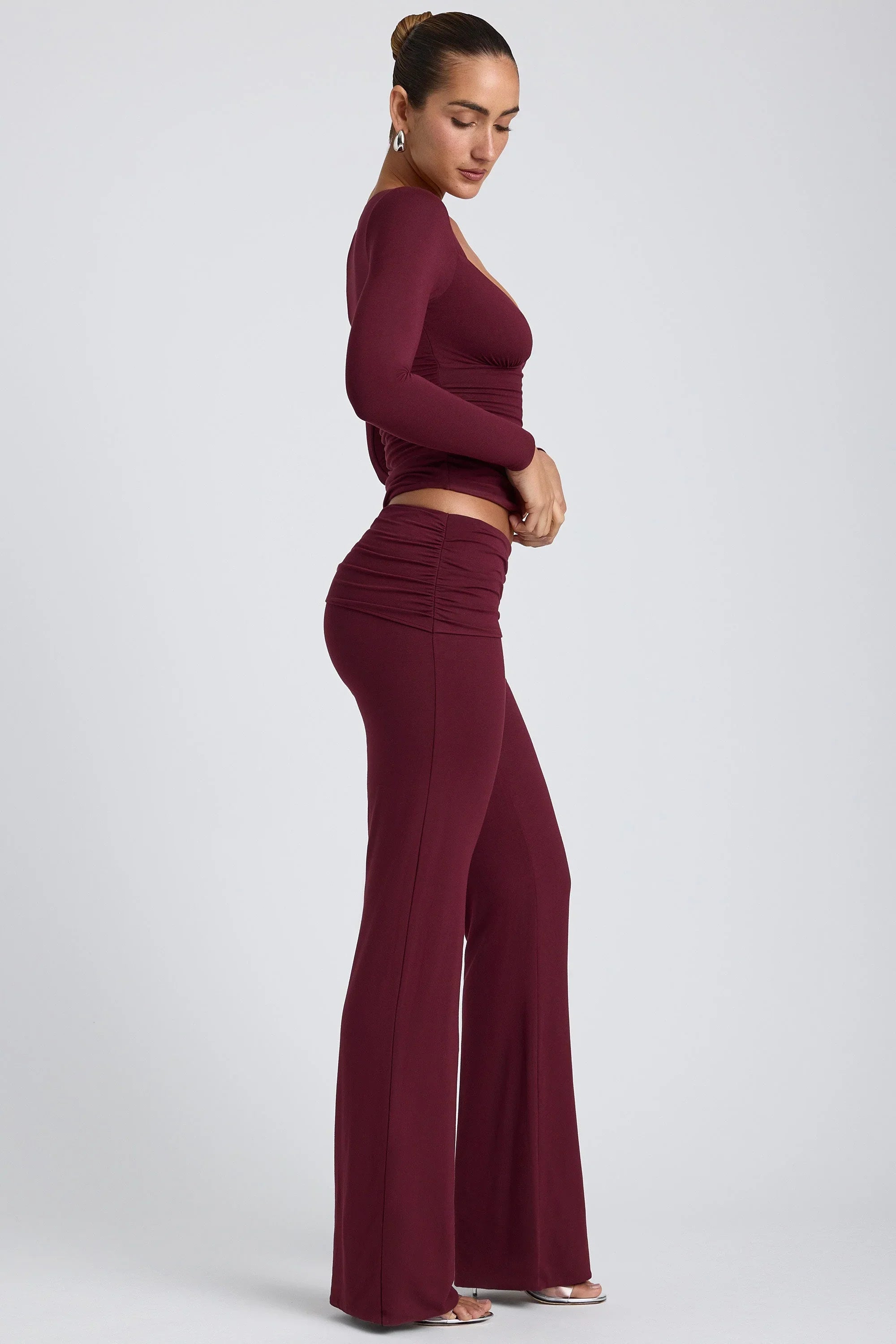 Modal Ruched Long Sleeve Top in Plum