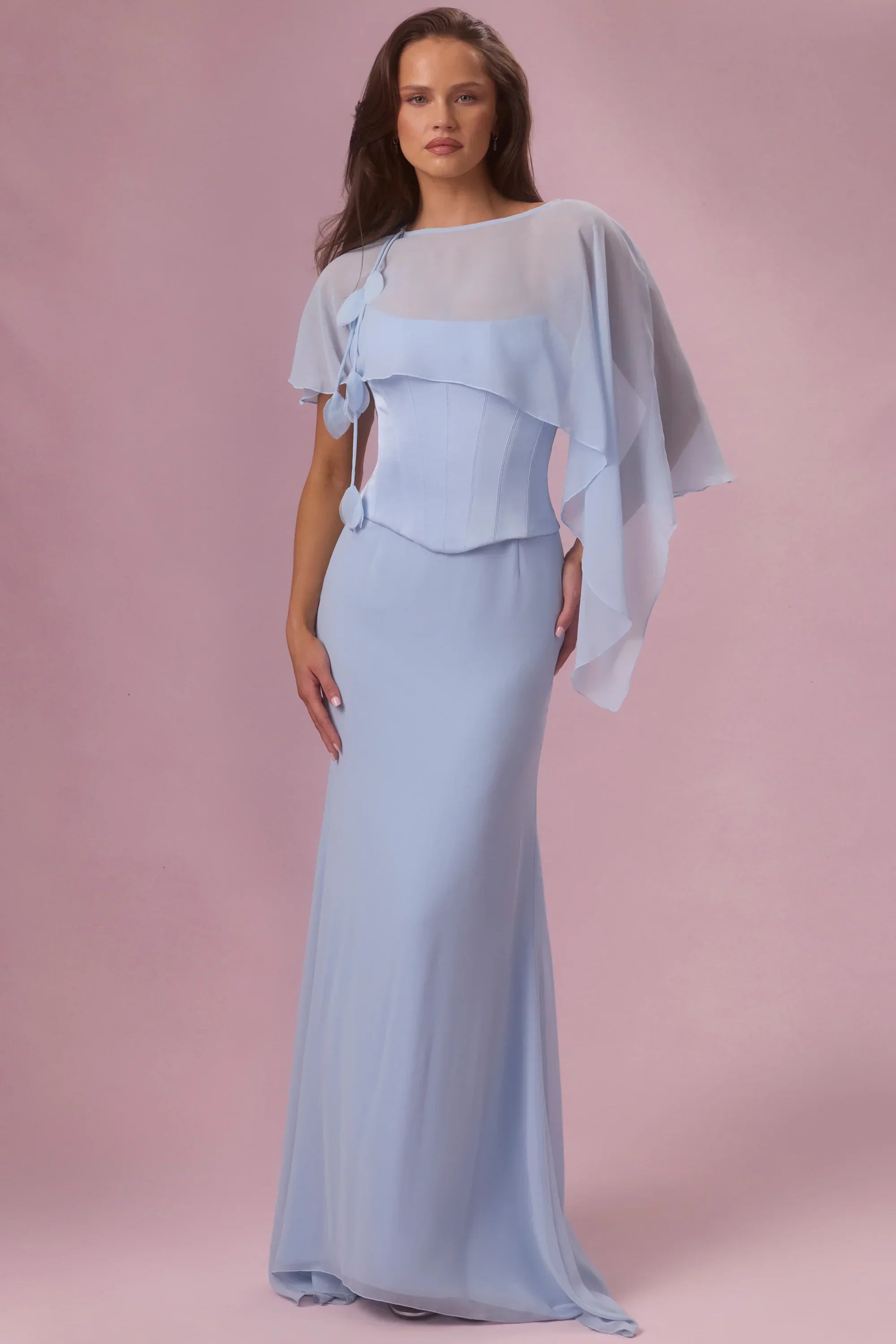 Satin Corset Bridesmaid Dress in Sky Blue