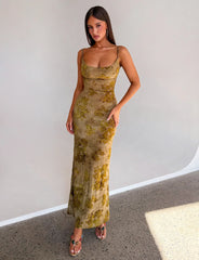 SPARROW MAXI DRESS GREEN BURNOUT