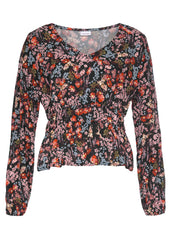 V Neck Peplum Blouse Purple Multi