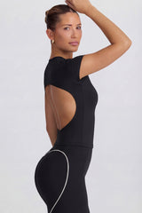 Cut Out Longline T Shirt in Black