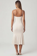 V Neck Godet Midaxi Dress in Ivory