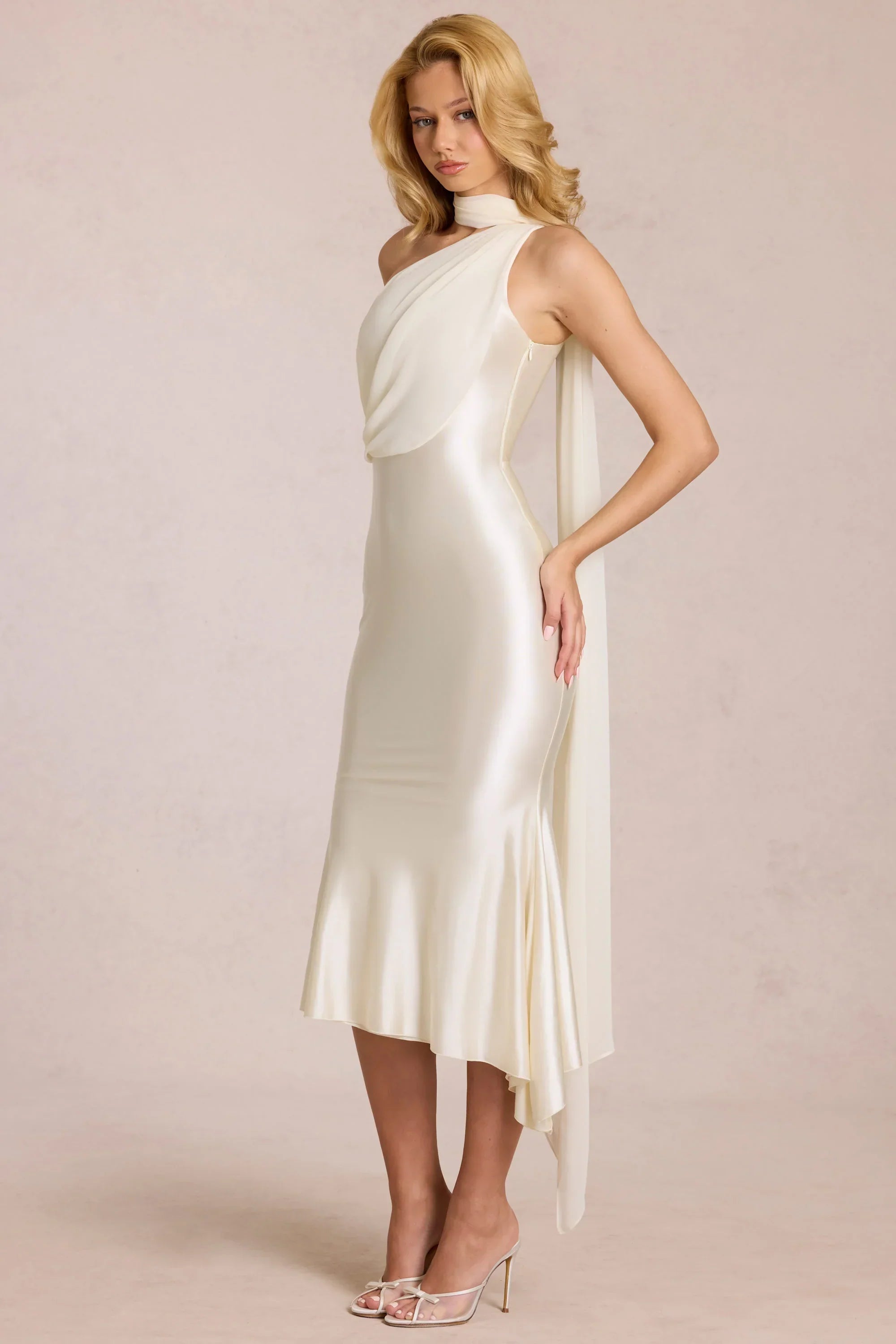 Scarf Detail Midaxi Dress in Pearl