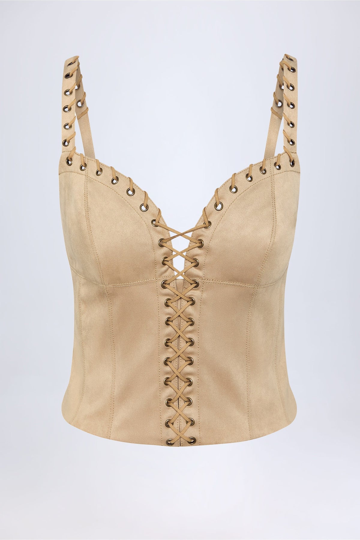 Lace Up Top in Tan