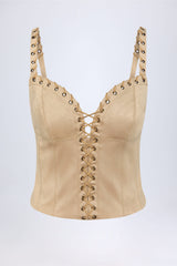 Lace Up Top in Tan